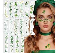 28PCS St. Patrick's Day Glitter Face Temporary Tattoo, Glitter Gold Green Freckles Shamrock Face Stickers, Saint Patricks Fake Tattoos for Adult Women Girls, St. Patrick’s Day Makeup Accessories