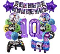 28Pcs Video Game Birthday Decorations, 10th Gaming Party Decorations for Boys, 7Pcs Foil Balloons 20Pcs Latex Balloons 1 Happy Birthday Banner, Number 10 Foil Balloon Game on Birth-day Party Supplies