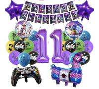 28Pcs Video Game Birthday Decorations, 11th Gaming Party Decorations for Boys, 7Pcs Foil Balloons 20Pcs Latex Balloons 1 Happy Birthday Banner, Number 11 Foil Balloon Game on Birthday Party Supplies