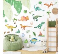 28PCS Watercolor Dinosaur Wall Stickers,Peel and Stick Tropical Forest Dino Wall Decals for Teen Girls Boy Kids Kindergarten Nursery Bedroom Playroom Classroom Home Living Room DIY Decor