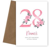 28th Anniversary Card for Wife Husband - Floral Number 28 with Custom Names - Celebrate Anniversaries with 28th Anniversary Card for Couple - 28 Years as Husband and Wife