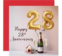 28th Anniversary Card for Women Men - Balloons & Bottle of Bubbly - Happy 28 Year Anniversary Card for Wife Husband Companion Boyfriend, 145mm Wedding Anniversaries Greeting Cards