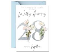 28th Anniversary Card for Women Men - Fancy Floral Flowers - Happy 28 Year Anniversary Card for Wife Husband Companion Boyfriend, A5 Wedding Anniversaries Greeting Cards