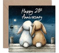 28th Anniversary Card for Women Men - Cuddle Bunnies - Happy 28 Year Anniversary Card for Girlfriend Boyfriend Wife Partner, 145mm Wedding Anniversaries Greeting Cards