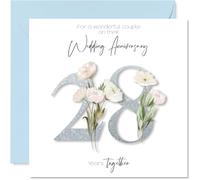 28th Anniversary Card for Women Men - Fancy Floral Flowers - Happy 28 Year Anniversary Card for Brother Sister Friends Family, 145mm Wedding Anniversaries Greeting Cards