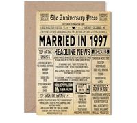 28th Anniversary Card for Women Men - Vintage Newspaper Married in 1997 - Happy 28 Year Wedding Anniversary Card for Husband Companion Wife Partner, 5x7 Inch Anniversaries Greeting Cards