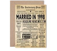 28th Anniversary Card for Women Men - Vintage Newspaper Married in 1998-28 Year Wedding Anniversary Card for Companion Wife Partner Husband, 5x7 Inch Anniversaries Greeting Cards