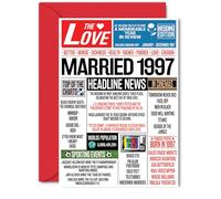 28th Anniversary Cards for Men Women - Married 1997 Newspaper - Happy 28 Wedding Anniversary Card for Husband Wife Brother Sister Aunt Uncle Vintage Retro 1997, 5x7 Inch Greeting Cards