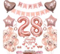 28th Birthday Cake Topper for Women - Rose Gold - Gift and Balloon