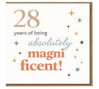 28th Birthday Card - '28 years of being absolutely magnificent!' Colourful Starburst Design, Milestone Birthday Card for Him or Her