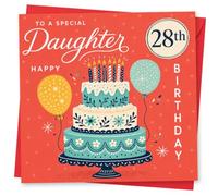 28th Birthday Card for Daughter, Bold Balloons Cake Design
