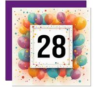 28th Birthday Card for Men Women - Any Age - Balloon Birthday Card for 28 Year old Girl Friend Sister Daughter Mum Aunt twenty eight, twenty eighth cousin Niece