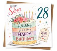 28th Birthday Card for Son, Decorated Cake & with Love | Make his 28th special with a decorated birthday cake, candles and a ‘With love’ tag tied with string.