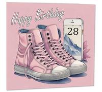 28th Birthday Card for Women - Girls Birthday Cards for Daughter 28 Years Old twenty eight, twenty eighth Pink Girly Sister Friend Her Niece Granddaughter