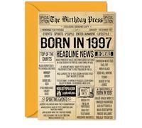28th Birthday Card for Women Men - Bday Press Newspaper 1997 - Happy 28 Birthday Cards for Uncle Cousin Son Neighbour Colleague Auntie, 5x7 Inch Bday Greeting Cards