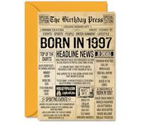 28th Birthday Card for Women Men - Bday Press Newspaper 1997 - Happy 28 Birthday Cards for Wife Daughter Sister Husband Colleague Brother, A5 Bday Greeting Cards