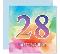 28th Birthday Cards for Men Women - Colourful Watercolour Age - Happy Birthday Card for 28 Year Old Man Woman Daughter Sister Uncle Niece, 145mm Bday Greeting Cards