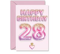 28th Birthday Cards for Men Women - Pink & Purple Glitter Balloons - Happy Birthday Card for 28 Year Old Man Woman Daughter Sister Uncle Niece, A5 Bday Greeting Cards