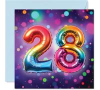 28th Birthday Cards for Men Women - Rainbow Foil Balloon - Happy Birthday Card for 28 Year Old Man Woman Sister Husband Daughter Wife, 145mm Bday Greeting Cards