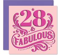28th Birthday Cards for Women - Fabulous - Happy Birthday Card for 28 Year Old Woman Neighbour Daughter Sister Niece, 145mm Bday Greeting Cards