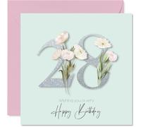28th Birthday Cards for Women - Fancy Floral Flowers - Happy Birthday Card for 28 Year Old Woman Niece Daughter Cousin Sister, 145mm Bday Greeting Cards