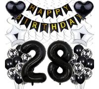 28th Birthday Decoration - Black and White Party for Men and Women - Silver Balloon Decor