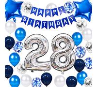 28th Birthday Party Decoration Blue for Him, Happy Birthday Banner Blue Number 28 Birthday Star Foil Balloons Latex Confetti Balloons for Men Him 28 Years Old Birthday Supplies(28th)