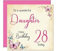 28th Daughter Birthday Card - Beautiful Butterfly Floral Daughters Birthday Card for 28 Year old twenty eight, twenty eighth