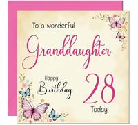 28th Granddaughter Birthday Card - Beautiful Butterfly Floral Granddaughter Birthday Card for 28 Year old twenty eight, twenty eighth
