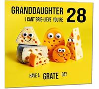 28th Granddaughter Birthday Card - Cheese Pun Funny Granddaughers Birthday Card for 28 Year old twenty eight, twenty eighth