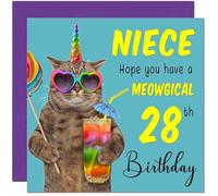 28th Niece Birthday Card - Meowgical Cat Funny Niece's Birthday Card for 28 Year old twenty eight, twenty eighth