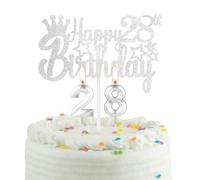 28th Silver Birthday Cake Candle Topper, Party Decoration for Boys, Girls, Men, Women - Wedding Anniversary
