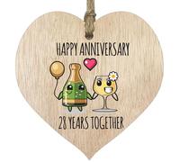 28th Wedding Anniversary Plaque Gift for Husband Wife - 28 Years Together - Happy 28 Year Anniversary Wooden Heart for Women Men Partner, Light Wood Sign Keepsake Gifts