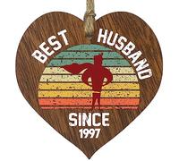 28th Wedding Anniversary Wooden Heart Plaque - Best Husband Since 1997 - Dark Wood Sign Keepsake, Celebrate Anniversary Wife Husband Partner, Twenty-Eighth Anniversary Plaque with Quotes Gifts