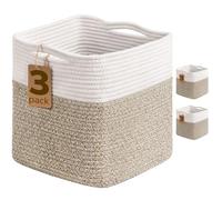 28x28 cm Cube Storage Bins, 3Pcs Rope Woven Baskets for Organizing, Storage Baskets for Shelves Gift Organization Empty, Square Toy Bins for Classroom, Nursery Closet, White & Brown