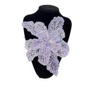 28x30cm Large 3D Embroidery Sequin Flower Sew On Patches Crystal Studded for Wedding Dress Headwear DIY Tulle Fabric Accessories(Purple)