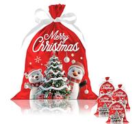 29 * 42cm Red Xmas Gift Bags, QRTDXP 4pcs Reusable Christmas Drawstring Wrapping Bags with the Penguins Bear for Xmas Party Present