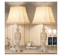29.5"H Touch Control Traditional Table Lamp Set of 2,Vintage Bedside Nightstand Lamps with Dual USB Ports,3-Way Dimmable Hollow Out Leafwork White Washed Finish Desk Lamps for Living Room,Bedroom