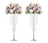 29.5 inches Tall Silver Vases for Wedding Centerpieces, Metal Flower Candle Holders, Elegant Flower Vases with Chandelier Crystals for Wedding Party Event Birthday Reception New Year Home Decorations