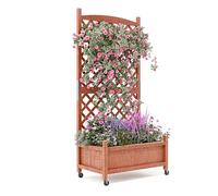 29.5"x13"x61.5" Large Wooden Raised Garden Bed with Trellis & Adjustable Wheels - Planter Box with Drainage Holes for Herbs, Flowers - Portable Indoor/Outdoor Use, 1 PC