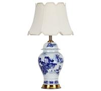 29.5In Orient Asia Ceramic/Table Lamp Blue and White Glazed Bedside Desk Nightstand Lamp Metal Base for Living Room Hallway Desk Lamps/1/40 * 75Cm