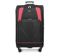 29 Inch Large Lightweight Softside Spinner Suitcase - Travel Luggage with Telescopic Handle, Dual 4-Wheel System, Built-In 3-Digit Lock - Black with Red Accents - Ideal for Business and Leisure Travel