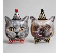 29 Inch Self-Sealing Foil Balloons, 2 Pack Standing Cat and Dog with Birthday Hat Balloons for Adult Party Decor, Home Decorations, Reusable Inflatable Balloon