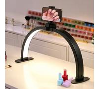 29" Nail Light for Desk, Foldable Half Moon Light for Nail Desk with Phone Holder - 3 Colour & 10 Brightness Adjustable, Nail Desk Lamp with Storage Bag for Beauty, Eyelash, Reading, Tattoo