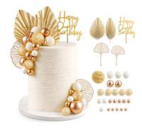 29 Pack Golden Cake Decor Kit, Foam Gold Balls, Ginkgo & Palm Leaf Fan Picks, Party Ornaments for Birthday Baby Shower Wedding Cakes