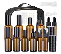 29 Pack TSA Approved Glass Travel Skincare Containers,Toiletry Bag，1.7/1/0.7/0.5/0.3oz Refillable Traveling Size Containers with Pump, Jars & Essential Oil Bottle , Leak-Proof for Creams & Liquids
