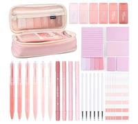 29 Pcs Back to School Stationery Kit Aesthetic Stationery Supplies with Pen Case Pink School Supplies Sticky Notes Index Tabs Gel Pens Highlighters Correction Tapes Office Supplies Classroom prizes