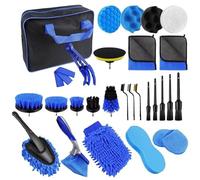 29 PCS Complete Car Detailing Kit, Drill Brush Attachments & 5 Soft Detailing Brushes, Pro Valet Set for Interior, Exterior, Wheels, Engine & Polishing (Blue & Black)