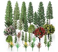 29 Pcs Mixed Model Trees, 1.3-5.3 Inch Garden Accessories Diorama Trees Mini Fake Flower Tree Miniature Tree Model Train Railroad Scenery for Crafts, Building Model, DIY Landscape, Natural Green