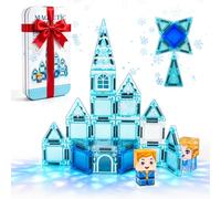 29 PCS Princess&Castle Theme Mini Magnetic Tiles, Magnetic Building Blocks Travel Essentials Toys with Case, On-The-Go STEM Construction Set, Montessori Preschool Education Sensory Toys for 3+ (Blue)